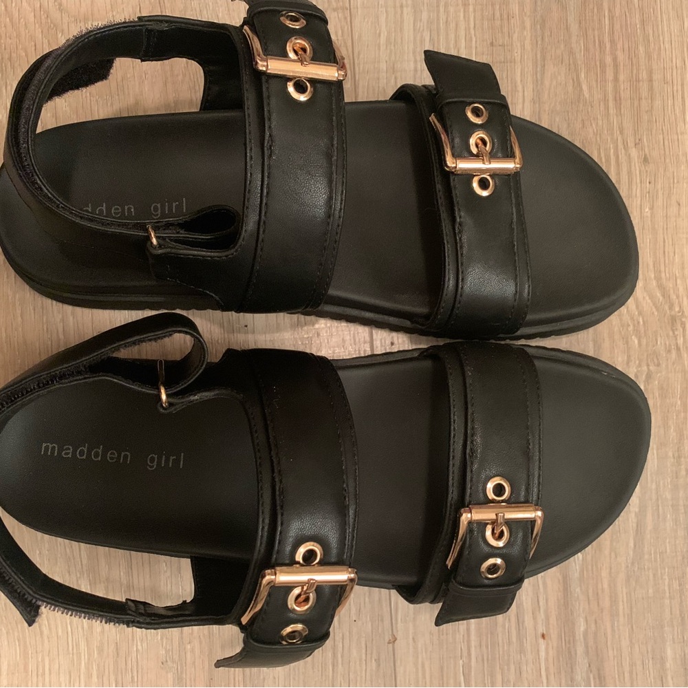 Madden Girl Sandals Black with Gold Buckles - Picture 7 of 10